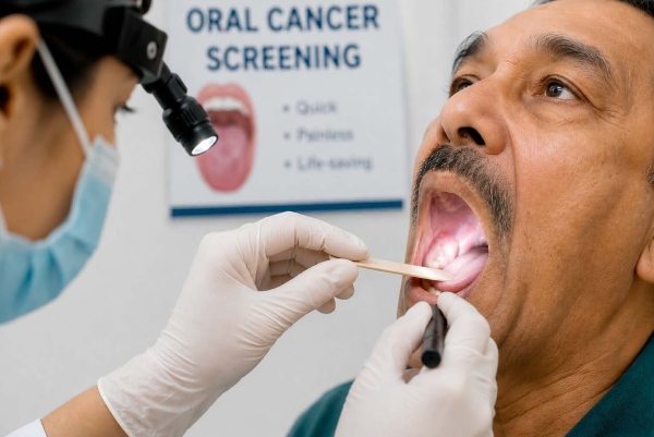 Woman in oral surgeon's office getting her mouth examined